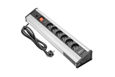 GTV: Розетка угловая GTV, 4x расширения рабочего стола розетка с заземлением, Алюминиум AE-PBKT4U-80