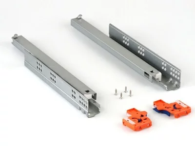 Направляющие скрытого монтажа Firmax (полного выдвижения) L=350мм, для ЛДСП 16 мм с доводчиком, (2 направляющие + 2 крепления)