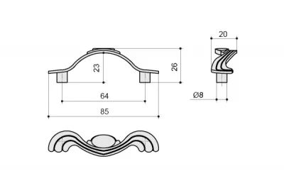 Ручка-скоба 64мм, отделка серебро античное