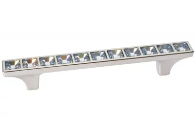 Ручка-скоба 96мм, отделка никель глянец + горный хрусталь