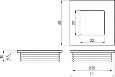GTV: Ручка мебельная врезная квадратная UZ B226, сатин UZ-00B226-02