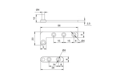 Петля декоративная торцевая правая, отделка бронза античная