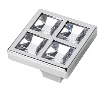 GTV: Ручка-кнопка с кристаллами 27х27мм, хром UZ-02CF27-01