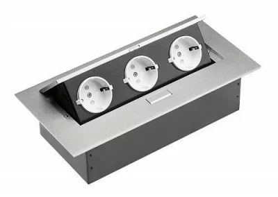 GTV: Удлинитель для офиса - Разъем расширения рабочего стола Schucko х 3, Алюминиум AE-PB03GS-53