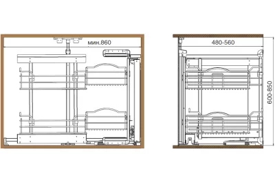 Механизм Dynamic Corner в угловую базу, левый, отделка бронза Механизм Dynamic Corner в угловую базу, левый, отделка бронза