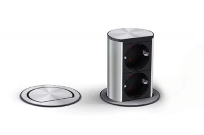 Встраиваемый блок ELEVATOR (2 розетки Schuko, 250 В), отделка сталь нержавеющая/чёрный