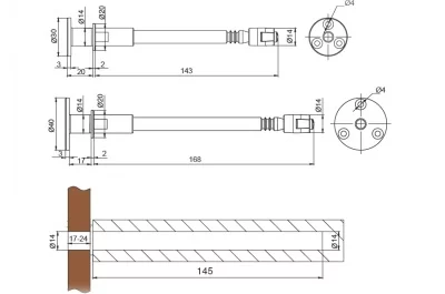 Менсолодержатель скрытый, L=145мм, d=14мм, с регулировкой