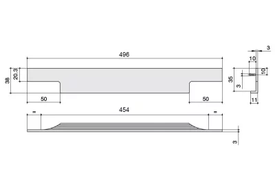 Ручка врезная 496мм, отделка бронза темная