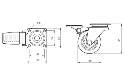 Колесо d=50 Н.65 с тормозом, отделка хром глянец/транспарент