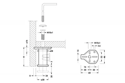 Ножка опорная H60, накладная