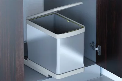 Ведро для мусора (16л) выдвижное, пластик серый металлик + сталь нержавеющая