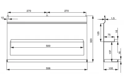 Полка универсальная 2-х-уровневая, 556х100х320мм, отделка черный бархат (матовый)