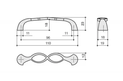 Ручка-скоба 96мм, отделка серебро античное