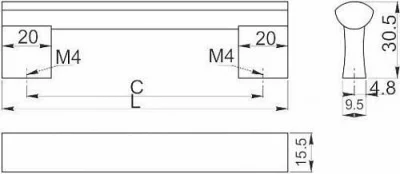 GTV: Ручка алюминиевая UA-B311 C=256, черная UA-B0-311256-20M