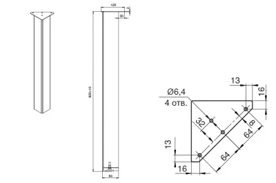 Нога для барной стойки Эрмитаж, h.820, отделка черный бархат (матовый)+зеркало