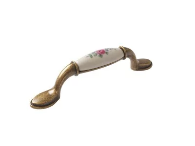 Ручка-скоба 96мм FIRMAX, металл+керамика Красная роза, бронза