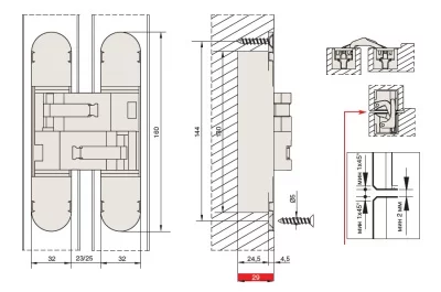 Петля скрытая для дверей и фасадов толщиной от 40мм, отделка латунь
