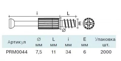 TC01 Дюбель ввинч. D7x34 мм, сталь+пластик, крест,цинк. покр