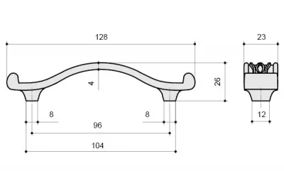 Ручка-скоба 96мм, отделка бронза античная