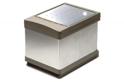 Ведро для мусора (2х16л) выдвижное, пластик кварц серый + сталь нержавеющая