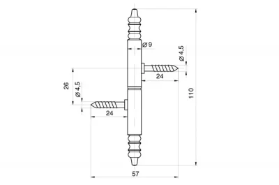 Петля декоративная 110х9х9мм, отделка бронза античная
