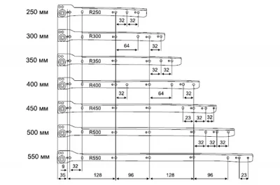 Комплект роликовых направляющих L=250мм, отделка белый