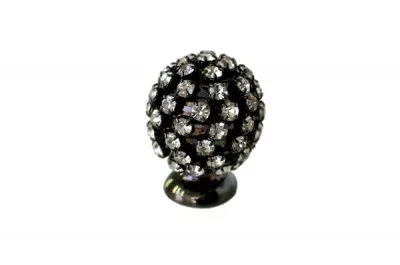 Ручка-кнопка, отделка никель воронёный глянец + горный хрусталь