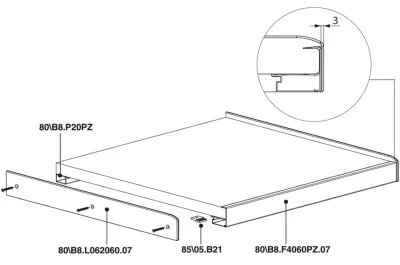 Профиль проставка H.20, для столешниц H.40, алюминий L=4200