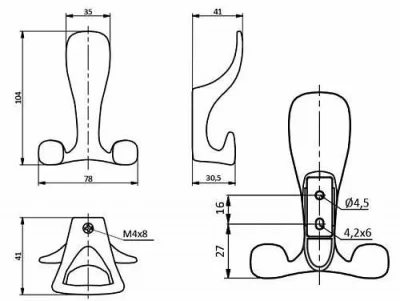 GTV: Мебельный крючок TOLEDO A, сатин WZ-TOLED-A0-02