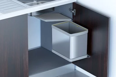 Ведро для мусора (16л), пластик серый металлик + сталь нержавеющая