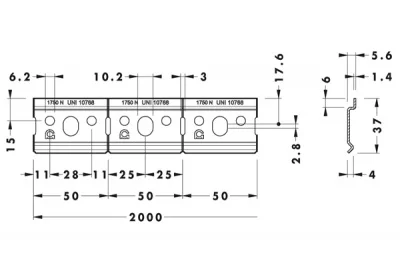 Профиль для навески полок оцинкованный, L.2000 мм