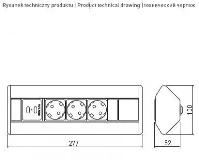 GTV: Розетка угловая GTV, 3x расширения рабочего стола розетка schuko, 2xUSB 2.1A 5V, Алюминиум AE-PBKT3S2U-80