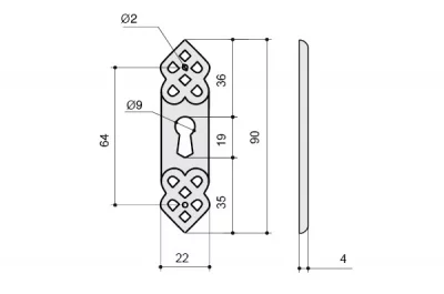 Накладка вертикальная под ключ, отделка серебро старое