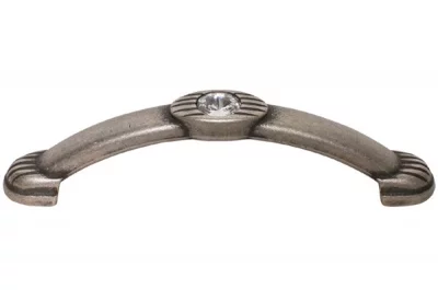 Ручка-скоба 96мм, отделка серебро античное + горный хрусталь