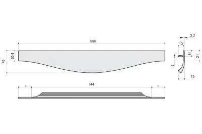 Ручка врезная 596мм, отделка сталь шлифованная