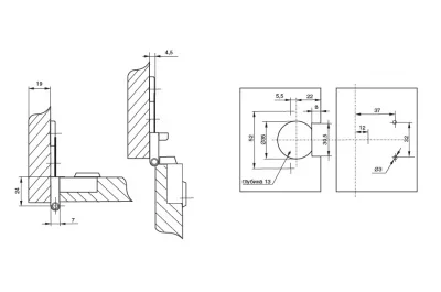 Спецпетля 180" вкладная, отделка никель