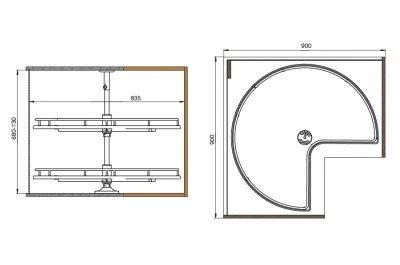 Карусель 3/4 в угловую базу 900х900, отделка хром + белый Карусель 3/4 в угловую базу 900х900, отделка хром + белый