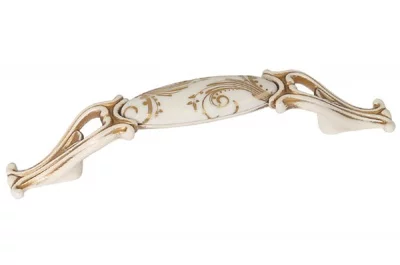 Ручка-скоба 96мм, отделка золото винтаж + керамика