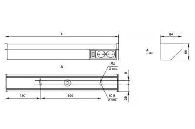 Светильник люминесцентный 2-мя розетками 11W/220-240V, 2700K, отделка белый