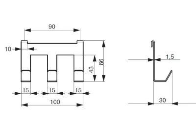 Крючок тройной 100мм, отделка белый бархат (матовый)