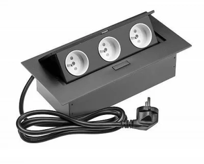 GTV: Удлинитель для офиса - 3 x расширения рабочего стола розетка с заземлением + провод 1,5 метра с вилкой, черный AE-PBC3GU-20