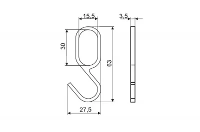 Крючок для штанги 15х30, отделка никель