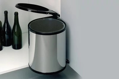 Ведро для мусора (13л), пластик чёрный + сталь нержавеющая