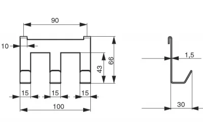 Крючок тройной 100мм, отделка черный бархат (матовый)