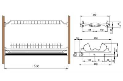 Сушка 2-уровневая в базу 600/16, отделка серая
