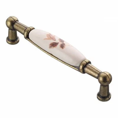 GTV: Мебельная фарфоровая ручка старое золото/коричневый цветок UP-WP0728-BB