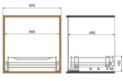 Сетка выкатная с доводчиком Blumotion в базу 600, Н=170, с креплением к фасаду