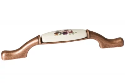 Ручка-скоба 96-128мм, отделка медь античная + керамика