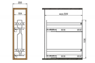 Сетка в базу 200 выдвижная с доводчиком, отделка хром + белый