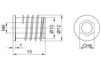 Бусола М6 потай, d.12, H.15, отделка натуральный